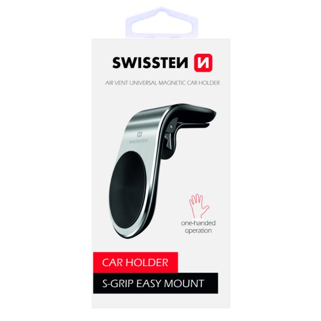 Swissten mágneses autós tartó szellőzőbe S-Grip easy mount, ezüst