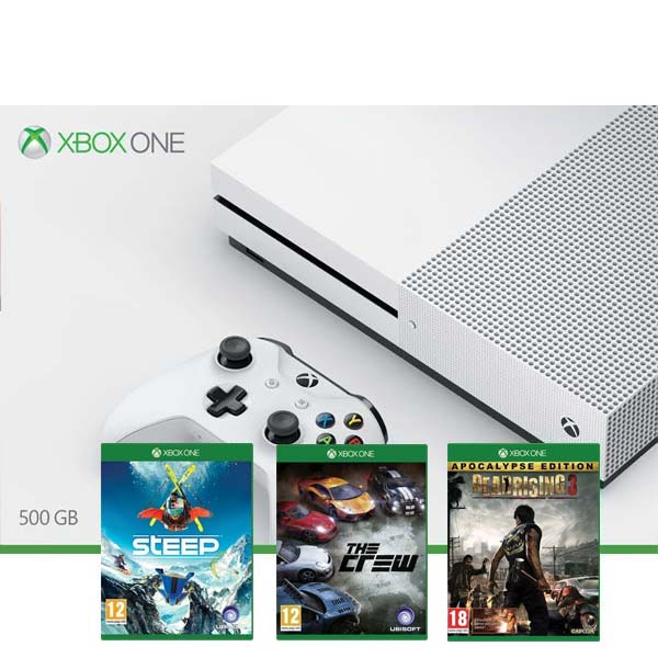 Xbox One S 500GB + 3 havi Game Pass + 3 havi Xbox Live Gold + Steep + The Crew + Dead Rising 3 Apocalypse