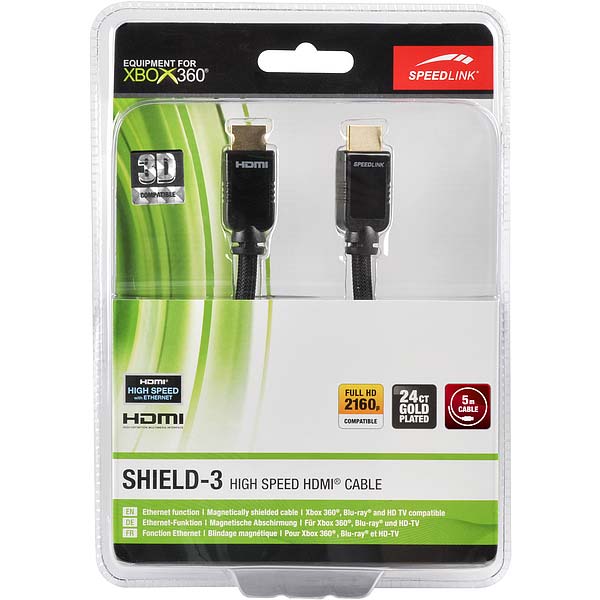 Kábel Speedlink Shield-3 High Speed HDMI Cable Ethernettel Xbox 360, 5m Kábel Speedlink Shield-3 High Speed HDMI Cable Ethernettel Xbox 360, 5m