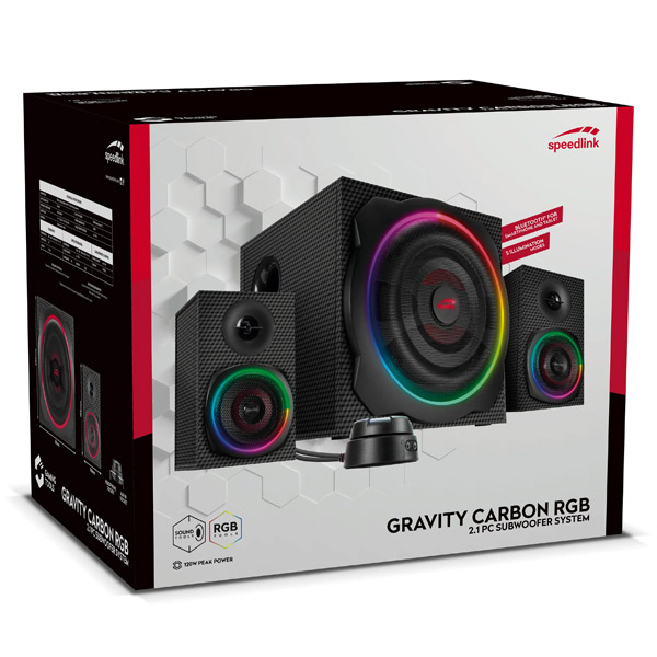 Speedlink Gravity Carbon RGB 2.1 Hangszórók és subwoofer, fekete Speedlink Gravity Carbon RGB 2.1 Hangszórók és subwoofer, fekete