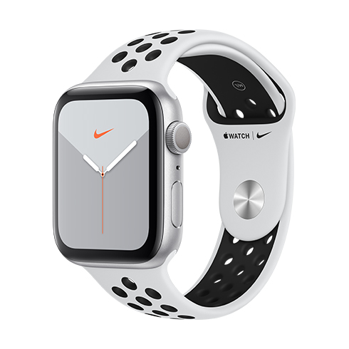 Apple Watch Nike Series 5 GPS, 44mm Silver Aluminium Case with Pure Platinum/Black Nike Sport Band - S/M & M/L