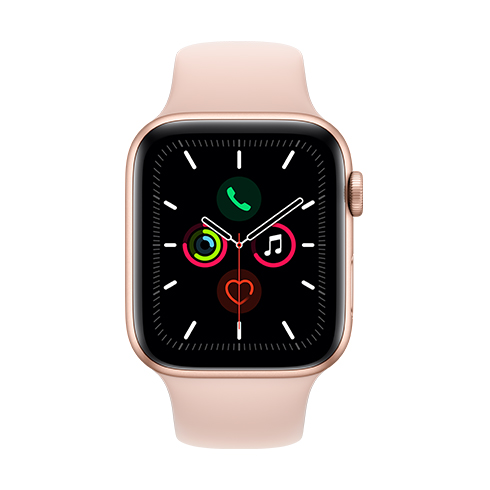 Apple Watch Series 5 GPS, 44mm Gold Aluminium Case with Pink Sand Sport Band - S/M & M/L