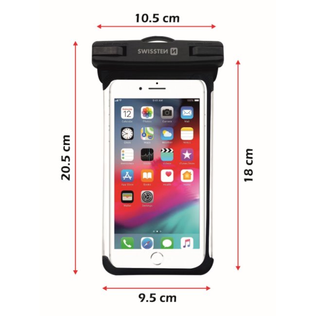 Swissten univerzális vízálló tok okostelefonhoz, IPX8, fekete Swissten univerzális vízálló tok okostelefonhoz, IPX8, fekete