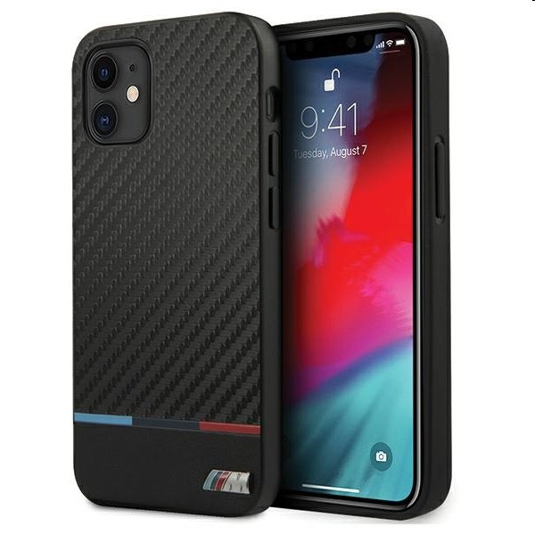 BMW PU Carbon Tricolor Line Tok iPhone 12 mini, Black BMW PU Carbon Tricolor Line Tok iPhone 12 mini, Black