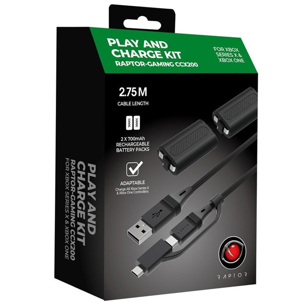 Raptor Universal Gaming Play & Charge kit for Xbox, black Raptor Universal Gaming Play & Charge kit for Xbox, black