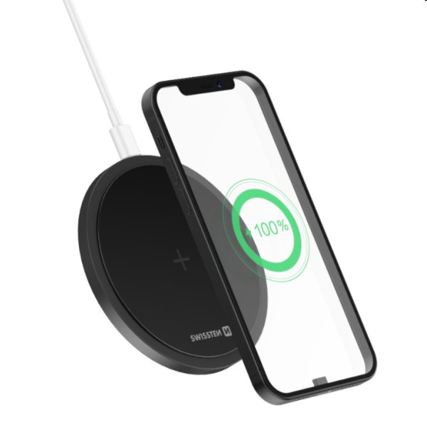 Vezeték nélküli töltő Swissten 15W, fekete Vezeték nélküli töltő Swissten 15W, fekete