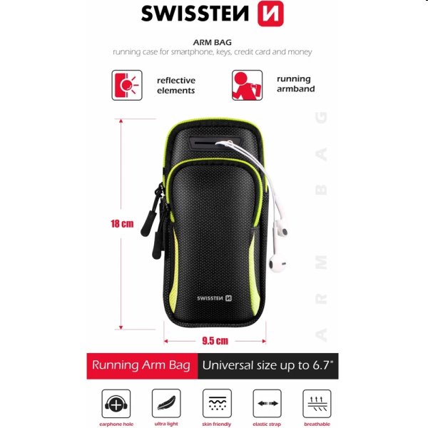 Swissten Armbag Sport Tok, fekete