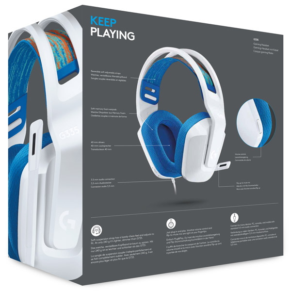 gamer fülhallgató Logitech G335 Wired, white