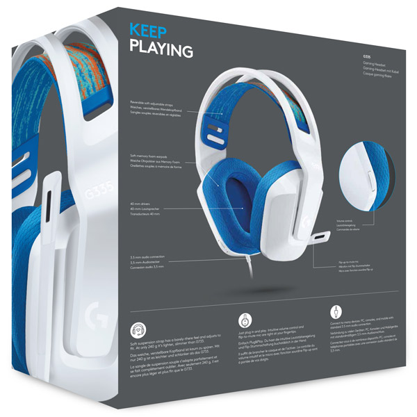 Játékos fülhallgató Logitech G335 Vezetékes vezetékes, fehér Játékos fülhallgató Logitech G335 Vezetékes vezetékes, fehér
