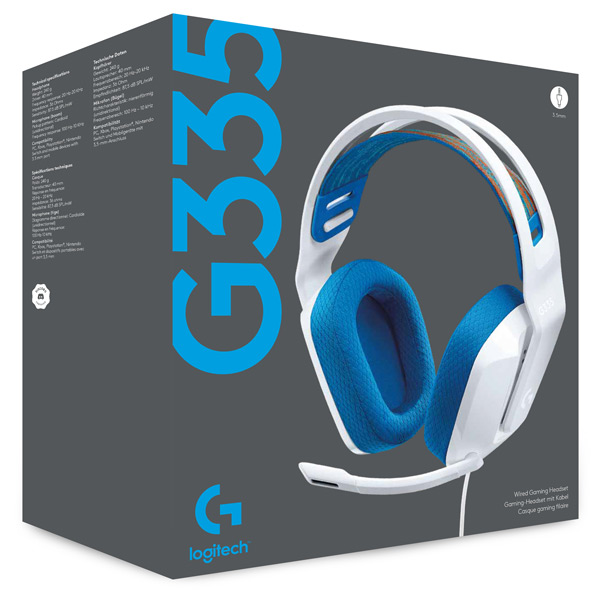 Játékos fülhallgató Logitech G335 Wired vezetékes, fehér