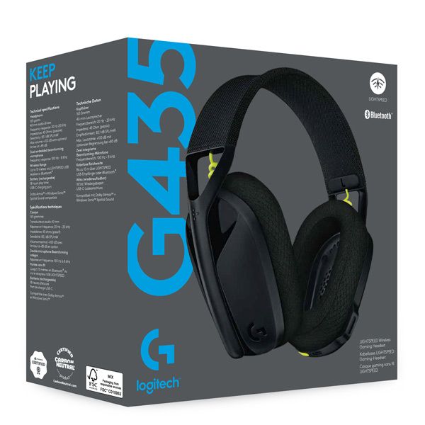 Logitech G435 LIGHTSPEED - vezeték nélküli gamer fejhallgató - fekete/sárga