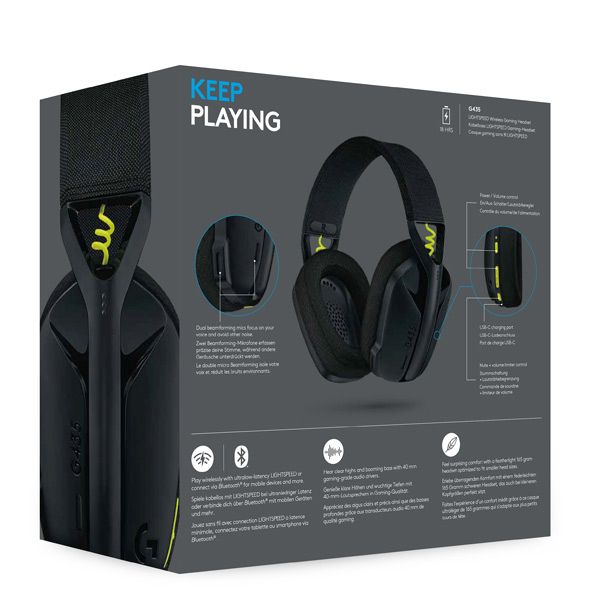 Logitech G435 LIGHTSPEED - vezeték nélküli gamer fejhallgató - fekete/sárga
