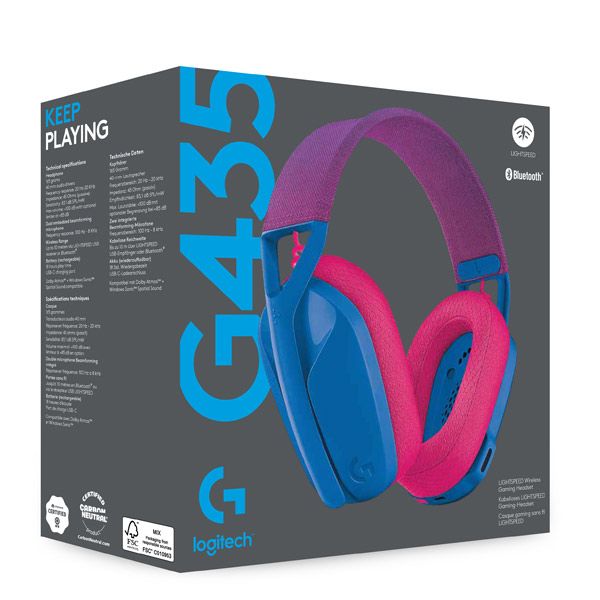 Logitech G435 LIGHTSPEED - vezeték nélküli gamer fejhallgató - kék/málna