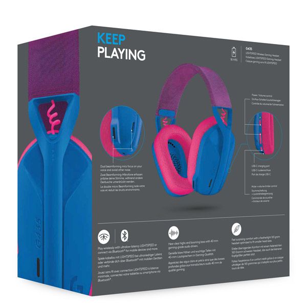 Logitech G435 LIGHTSPEED - vezeték nélküli gamer fejhallgató - kék/málna