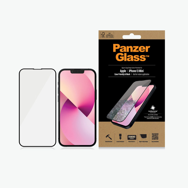 Temperált védőüveg PanzerGlass Case Friendly  Apple iPhone 13 Mini, fekete