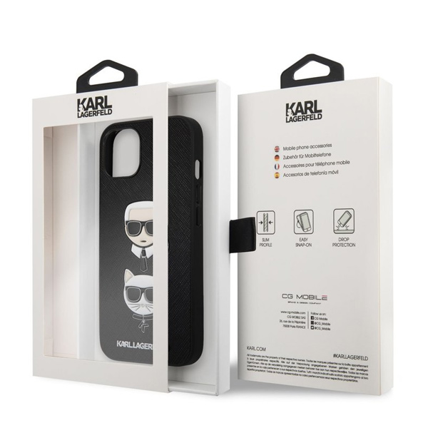Tok Karl Lagerfeld PU Saffiano Karl and Choupette Heads for iPhone 13, black
