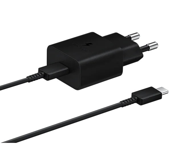 Gyorstöltő Samsung 15W USB-C kábellel, Fekete