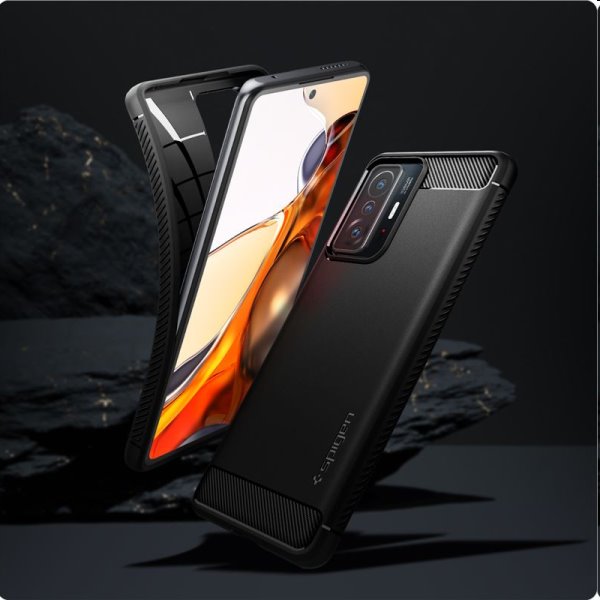 tok Spigen Rugged Armor for Xiaomi 11T/11T Pro, fekete tok Spigen Rugged Armor for Xiaomi 11T/11T Pro, fekete