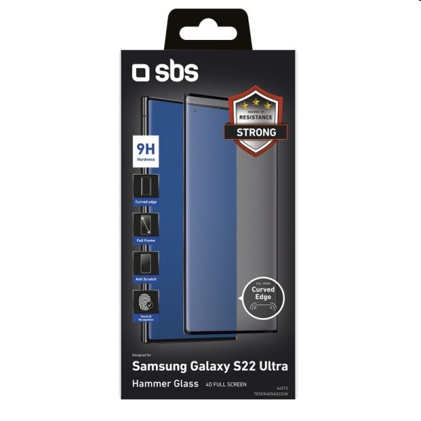 SBS Edzett üveg 4D Full Glass Samsung Galaxy S22 Ultra számára, Fekete
