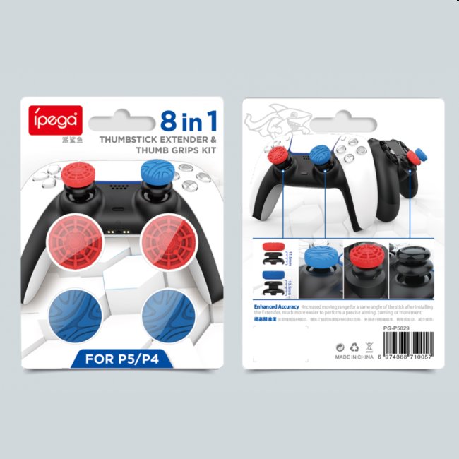 iPega P5029 PlayStation 4/5 vezérlősapka készlet, piros/kék
