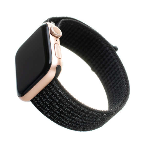 FIXED Nylon szíj for Apple Watch 42/ 44/ 45 mm, fényvisszaverő fekete