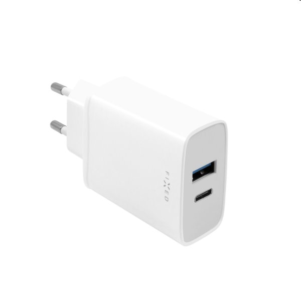 FIXED Hálózati töltő USB-C/USB, PD támogatás, 30W, fehér