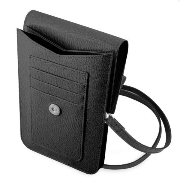 Guess PU Saffiano Triangle Logo Phone Bag, Fekete