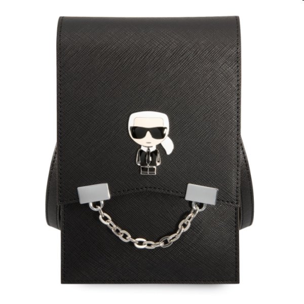 Karl Lagerfeld Saffiano Metal Ikonik Wallet Phone Bag táska, Fekete