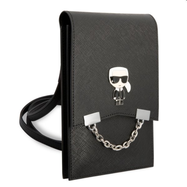 Karl Lagerfeld Saffiano Metal Ikonik Wallet Phone Bag táska, Fekete