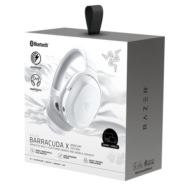 Játékos fülhallgató Razer Barracuda X, Mercury White