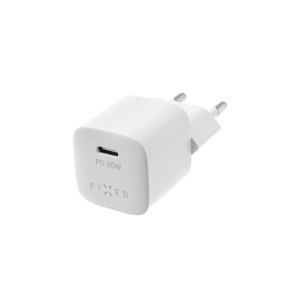 FIXED Mini töltő töltőszett USB-C kimenet és USB-C/USB-C kábel, PD támogatás, 1 m, 20W, fehér