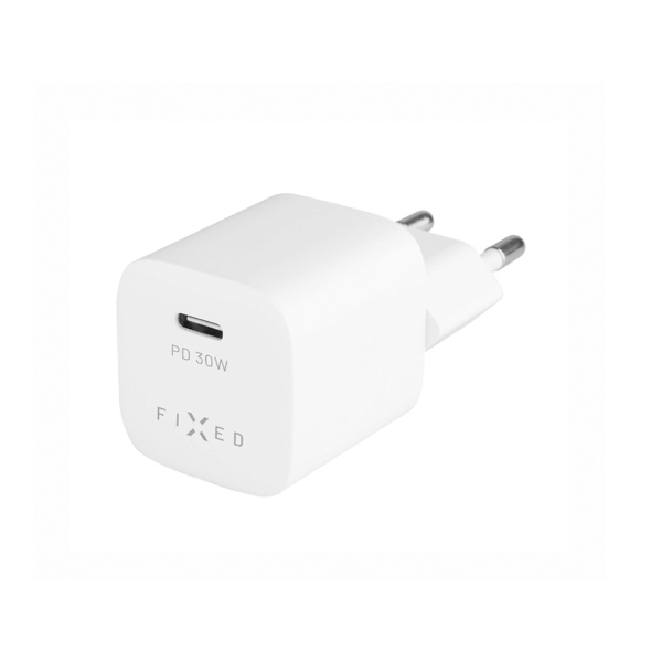 FIXED Mini Travel Charge töltő USB-C kimenet és PD támogatás, 30W, fehér