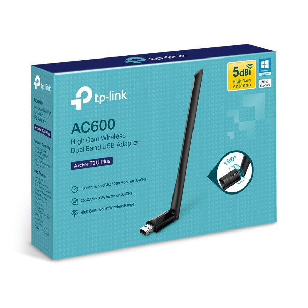 TP-Link Archer T2U Plus, AC600 High Gain Wi-Fi Dual Band USB Adapter