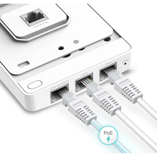 tp-link EAP615-WALL, AX1800 Wall-Plate Dual-Band Wi-Fi 6 Access Point PORT: Uplink: 1× Gigabit RJ45 Port Downlink: 3× Gigabit RJ45