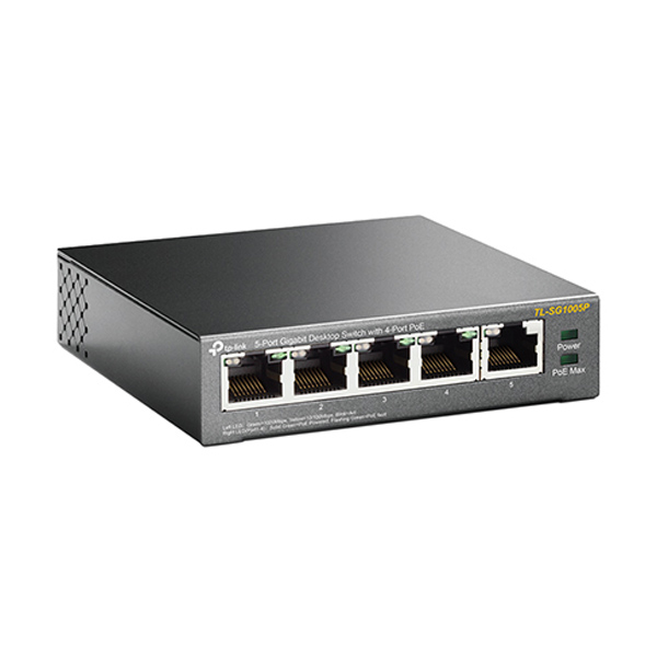 tp-link TL-SG1005P, 5 port Gigabit mini Desktop Switch, 5x 10/100/1000M RJ45 ports, 4x PoE, steel case