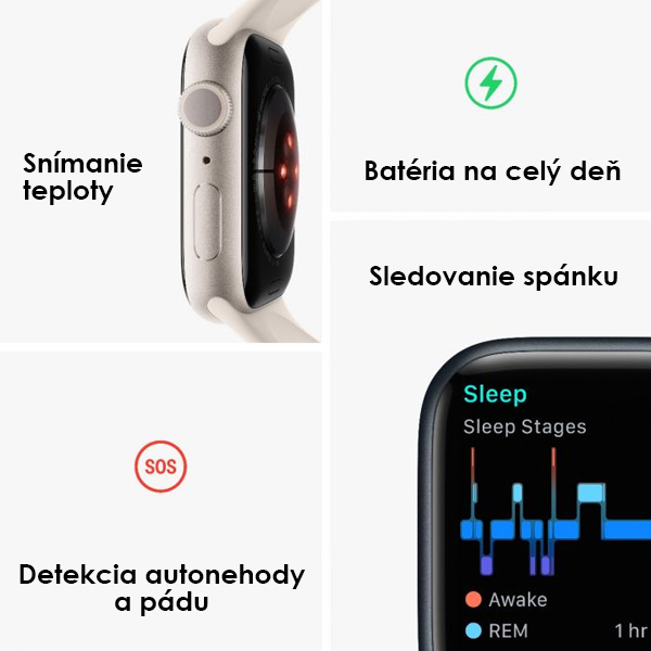 Apple Watch Series 8 GPS 41mm Starlight Aluminium Tok Starlight Sportszíjjal