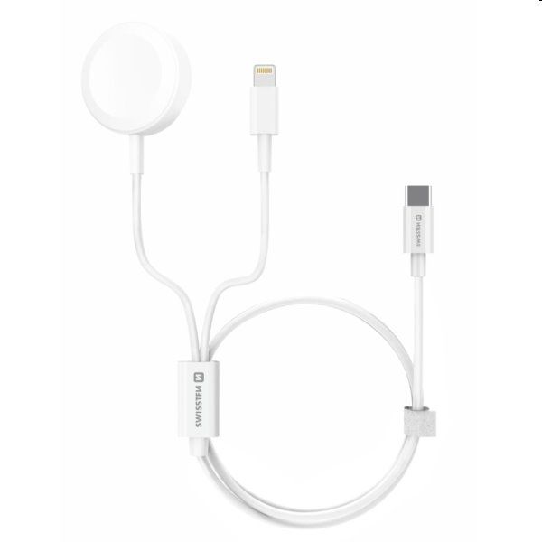 Swissten Mágneses töltőkábel 2in1 for Apple Watch és Lightning 1,2 m, fehér