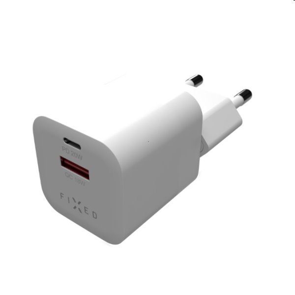 FIXED mini Hálózati töltő USB-C/USB, PD, QC 3.0 20W, fehér