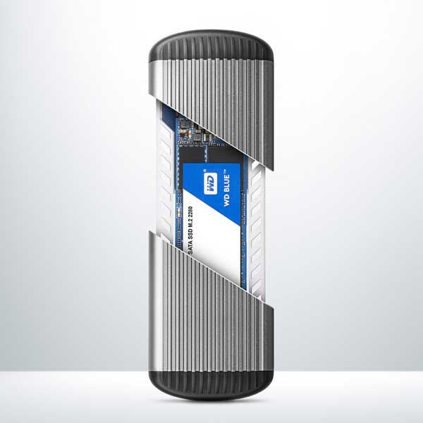 AXAGON EEM2-SA USB micro-B 3.2 Gen 1 - M.2 SATA SSD 30-80mm RIBBED box, csavarok nélkül