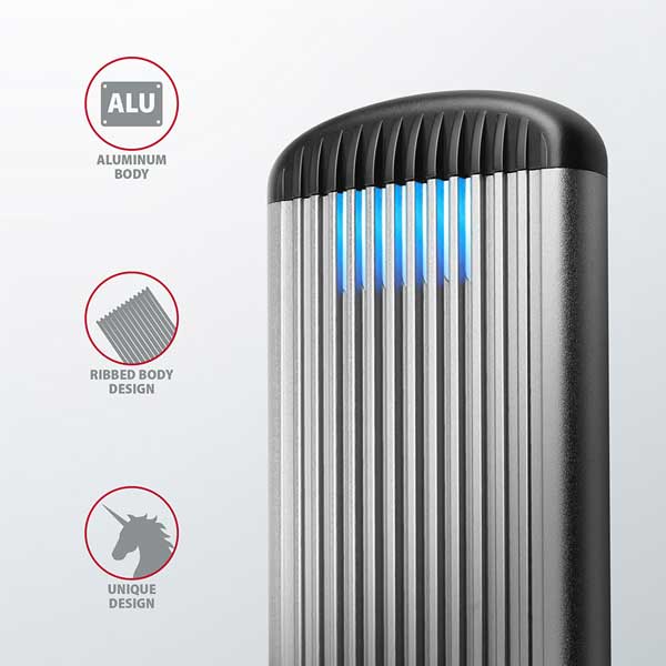 AXAGON EEM2-SA USB micro-B 3.2 Gen 1 - M.2 SATA SSD 30-80mm RIBBED box, csavarok nélkül