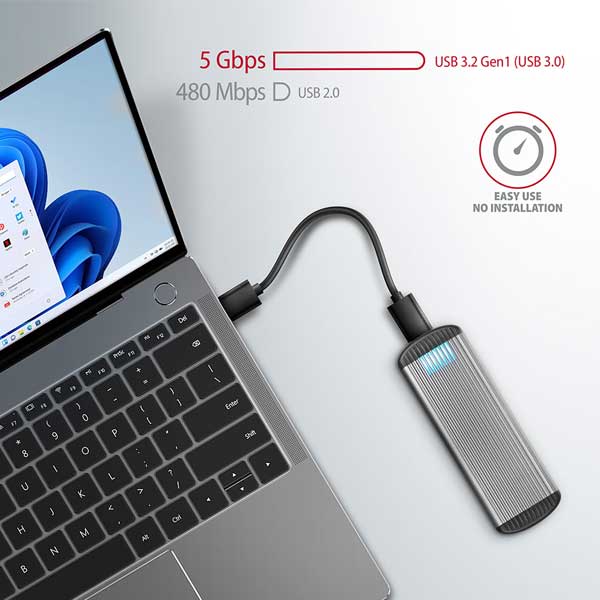AXAGON EEM2-SA USB micro-B 3.2 Gen 1 - M.2 SATA SSD 30-80mm RIBBED box, csavarok nélkül
