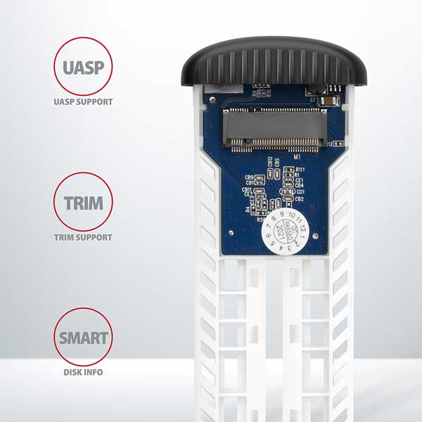 AXAGON EEM2-SA USB micro-B 3.2 Gen 1 - M.2 SATA SSD 30-80mm RIBBED box, csavarok nélkül