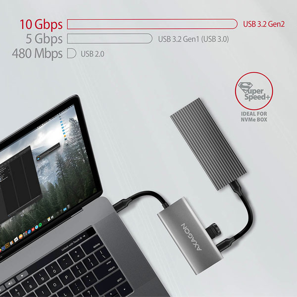 AXAGON HMC-4G2 2x USB-A + 2x USB-C, USB-C 3.2 Gen 2 10 Gbps hub, 13 cm USB-C kábel