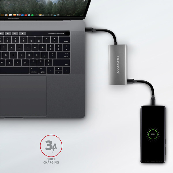 AXAGON HMC-4G2 2x USB-A + 2x USB-C, USB-C 3.2 Gen 2 10 Gbps hub, 13 cm USB-C kábel