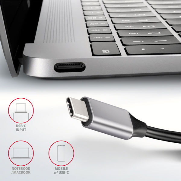 AXAGON HMC-6H4A, USB 3.2 Gen 1 hub, port 4x USB-A, HDMI 4k/30Hz, PD 100W, kábel USB-C 20cm