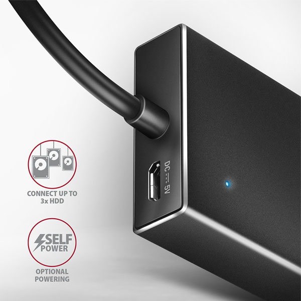 AXAGON HUE-F7C 7x USB 3.2 Gen 1 ALU FLAT hub, micro USB tápcsatlakozó, 30 cm USB-C kábel