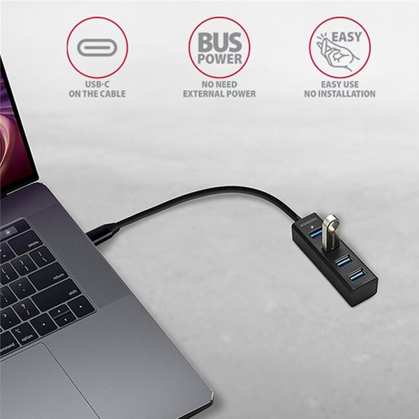 AXAGON HUE-M1C 4x USB3.2 Gen 1 MINI hub, metal, 20 cm USB-C kábel