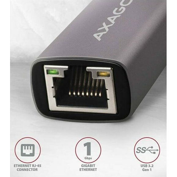 AXAGON ADE-TR, USB-A 3.2 Gen 1 - Gigabitová hálózati kártya, automatikus telepítés, titán szürke