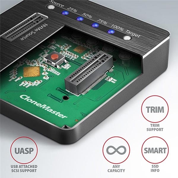 AXAGON ADSA-M2C dokkoló állomás USB-C 3.2 Gen2 for 2x NVMe CLONE DUAL SDD