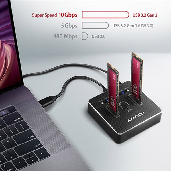 AXAGON ADSA-M2C dokkoló állomás USB-C 3.2 Gen2 for 2x NVMe CLONE DUAL SDD